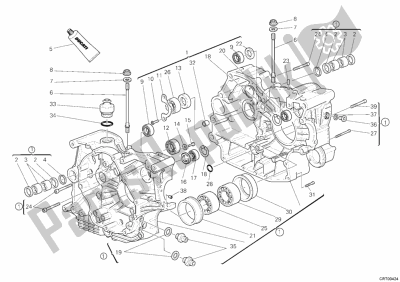 All parts for the Crankcase of the Ducati Monster S2R 1000 USA 2008